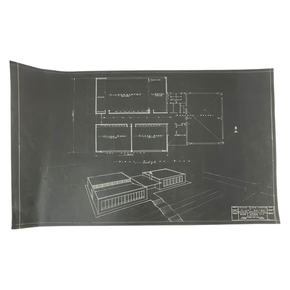 Vintage 1952 Pier School Blueprint Four Room Addition Berrien County‎ Michigan
